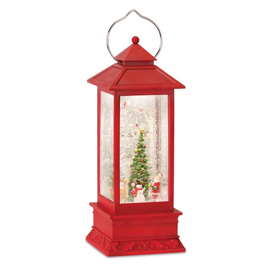 12.5&#x22; Red Santa Scene Snow Globe Lantern